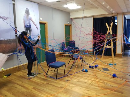 Unfinished 2018 Barbara Touati-Evans, Susan Merrick and Audience - A growing and changing installation created for the space at Princes Hall, Aldershot.